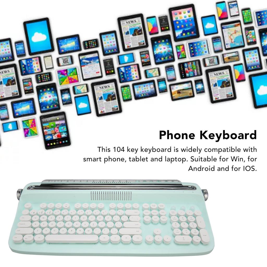 Wireless Typewriter Keyboard Retro 104 Keys 5.0 Integrated Stand Tablet Keyboard for Smart Phone Laptop