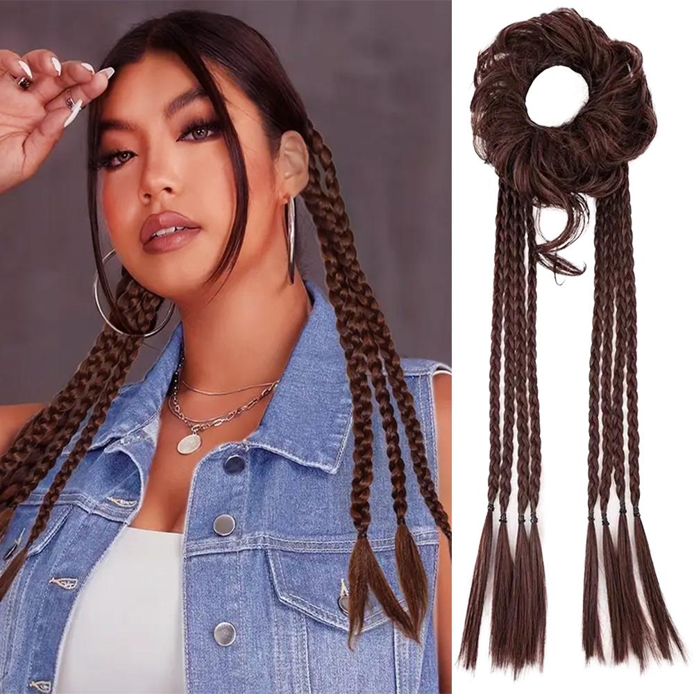 

XINRAN 1pcs Synthetic Long Straight Loose Bun Hair Hair Accessories With Twisted Braided Ponytail Heat Resistant Hair For Women Hair Accessories 55cm