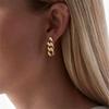 European Style Titanium Steel Cuban Link Stud Earrings - Thick Chain Design, Colorfast Niche Fashion.