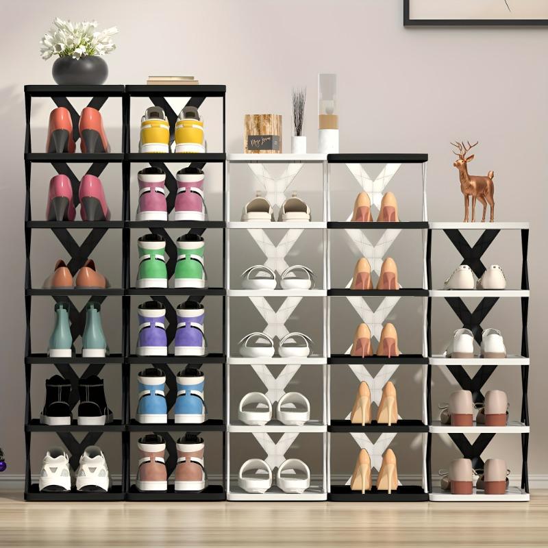 1PACK 6-lagiges, hochbelastbares Schuhregal, faltbar und stapelbar, platzsparendes schmales Design, robustes Kunststoff-Schuhregal