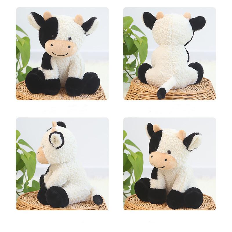 Cute Cow Plush Toy Rag Doll Black and White Flower Smiling Cute Calf Gift Girls Animal Doll Children's Birthday Gift