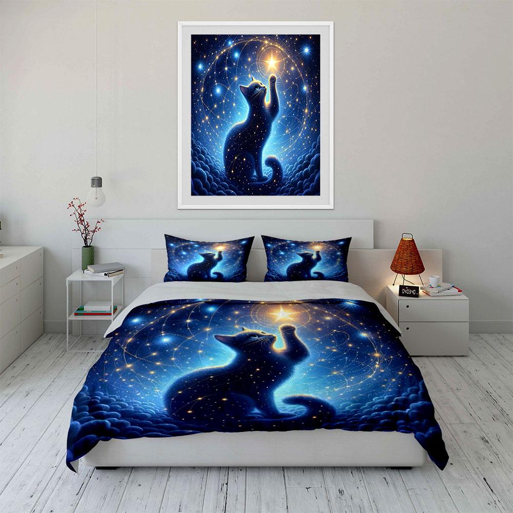 Celestial Cat Night Sky Set Exquisite Three-Piece Bedding Set Gift For Kids And Adults