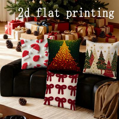 Home Decor Christmas Tree & Bow Pattern Pillow Covers Pattern Cushion Cover Suitable for Sofa Bedroom Car Pillow Cover