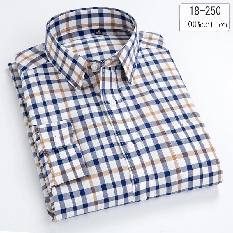 New In Shirt 100%cotton Long-sleeve Shirts for Men Slim Fit Plain Shirt Thin Plaid Striped Tops Fashion Elegants Office Clothes