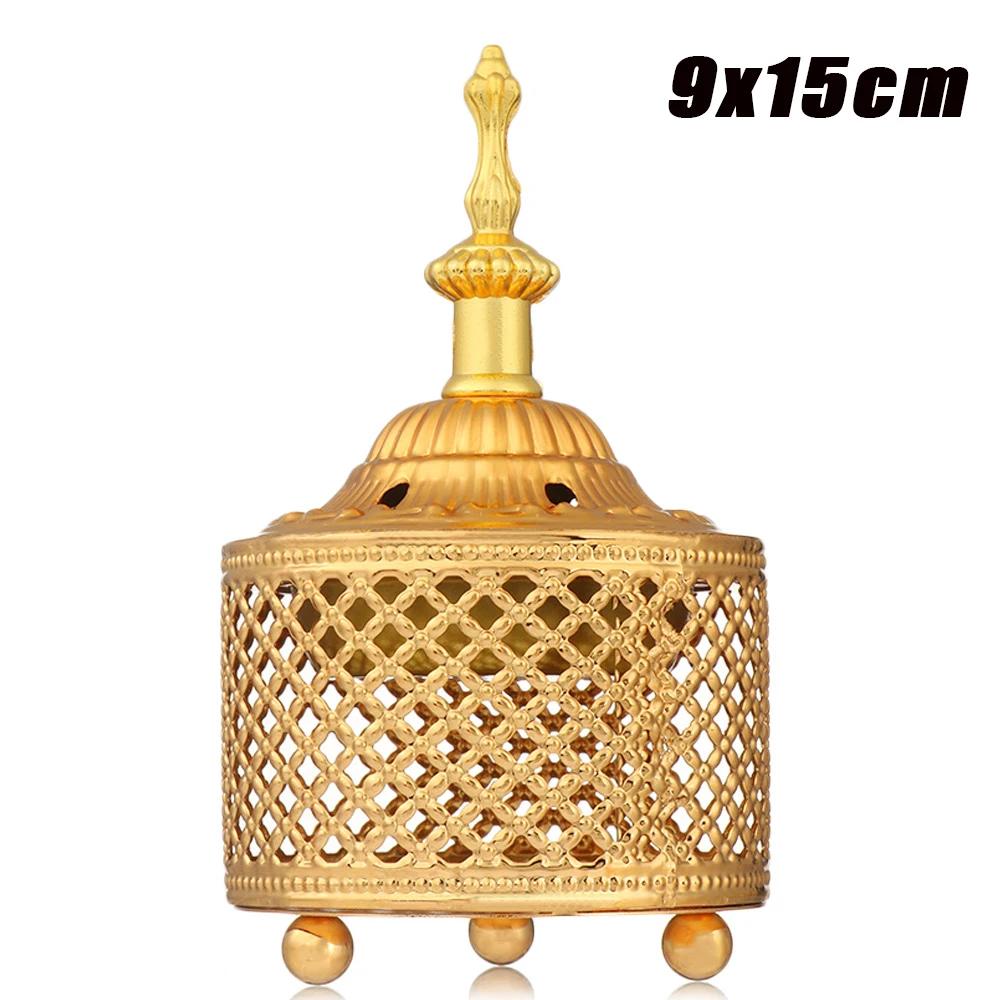 Luxury Arab Tower Style Hollow Out Metal Incense Burner Golden Tower Oil Burner Arab Style Censer Holder Golden Incense Burner