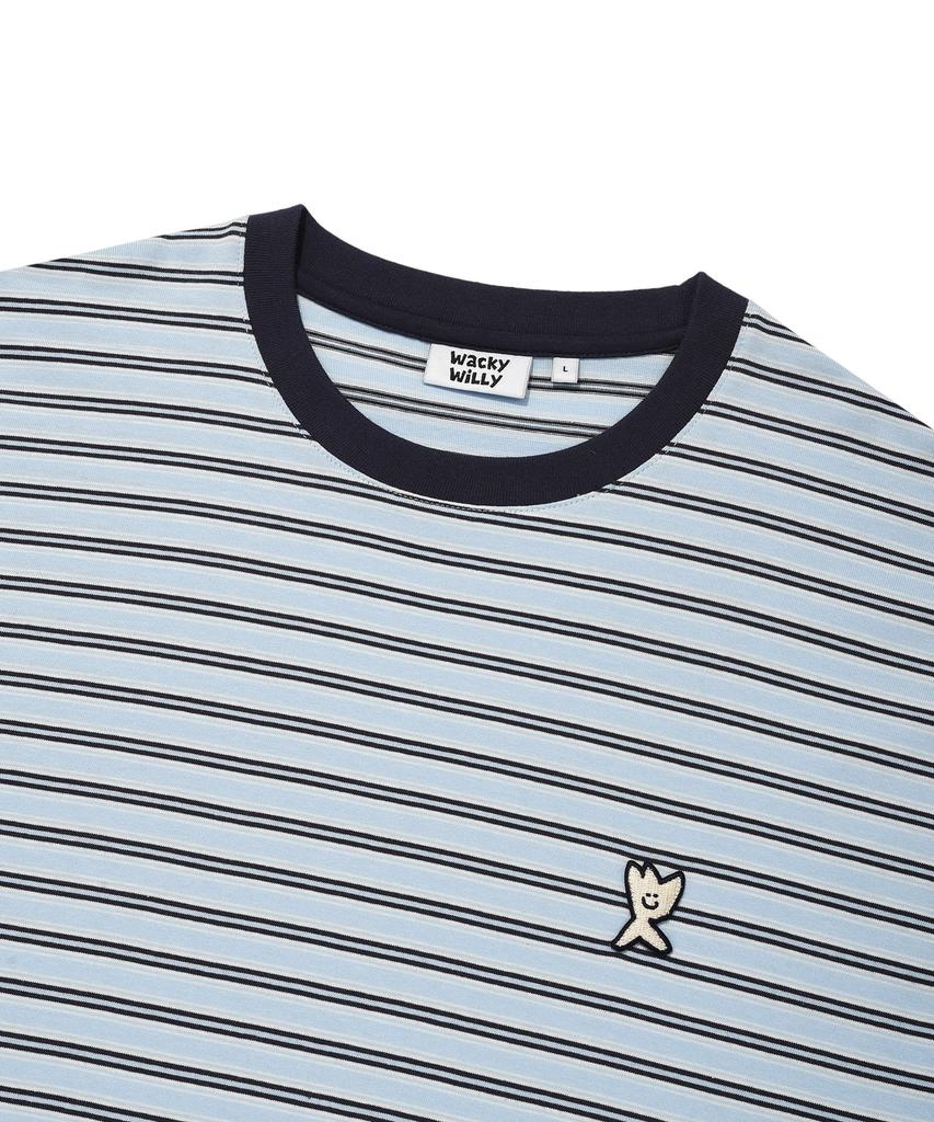 WACKY WILLY Kiki Wappen Color Block Stripe Short Sleeve T-Shirt Blue