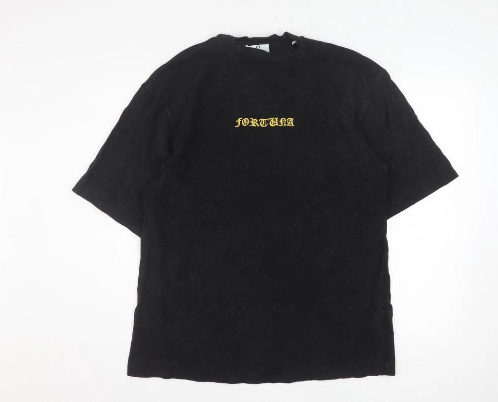 Collusion Men's Black Graphic 'Fortuna' Relaxed Cotton T-Shirt L