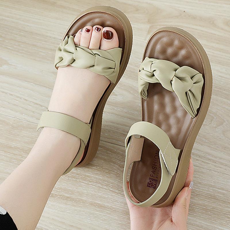 

Mom sandals new summer flat 2025 fashion wedge heel middle-aged soft sole women s versatile thick sole medium heel women s shoes 40 зелёный