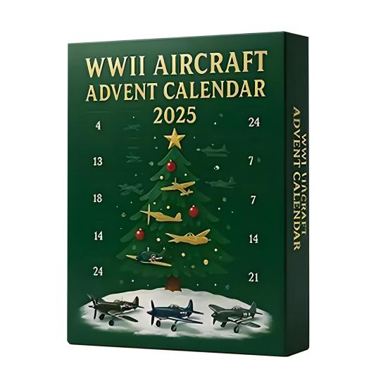 WWII Aircraft Advent Calendar 2025 24-Day Christmas Countdown Calendar with 24 Fighter Warbirds Pendants