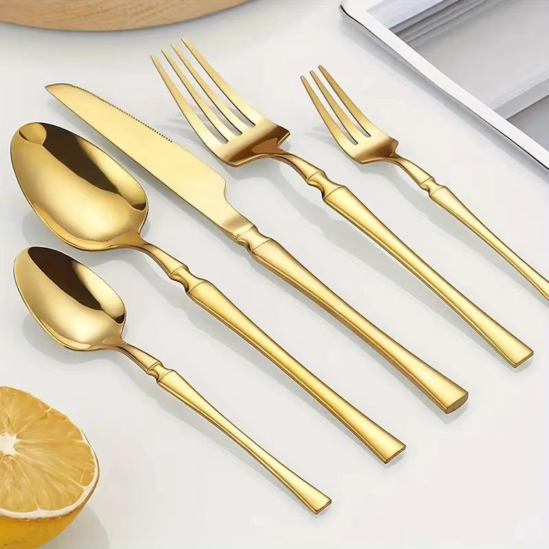 12/24/36pcs Stainless Steel Tableware Set, Including Knife and Fork, Luxurious Gold Waist, Suitable for Holiday Restaurants.