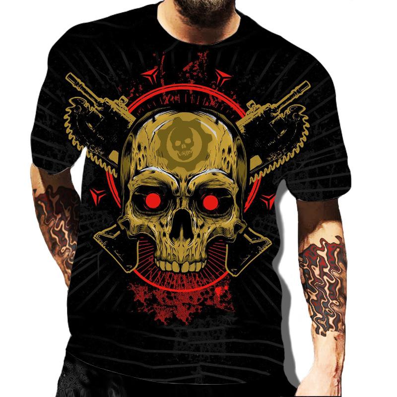 European and American Popular New Horror Skull Digital Printed T-shirt with Retro Street Style Men's T-shirt Pattern