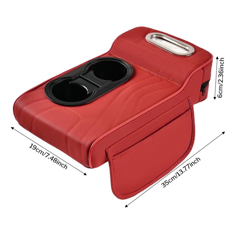 Arm Rest Cushion for Car Interior Heightening Middle Console Cover with 2 Storage Cup Holder Organizers Tissue Box Side Bag