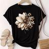 Damen Soft T-Shirt Atmungsaktiv Kurzarm Lässiges Party Oberteil Blumen & Leopard Streifen Design Lässig Vielseitig Schwarz & Weiß