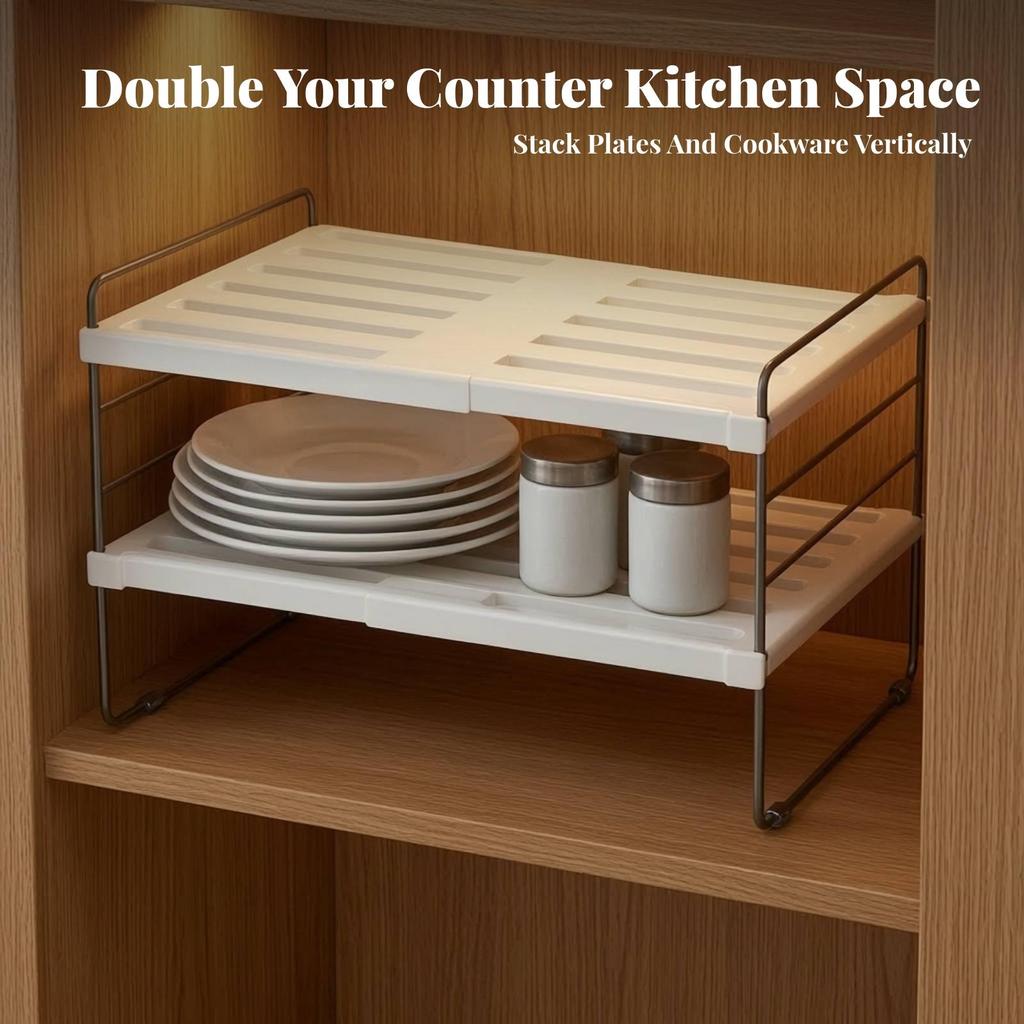 Expandable Cabinet Shelf Space-Saving Counter with Guardrails Heavy-Duty