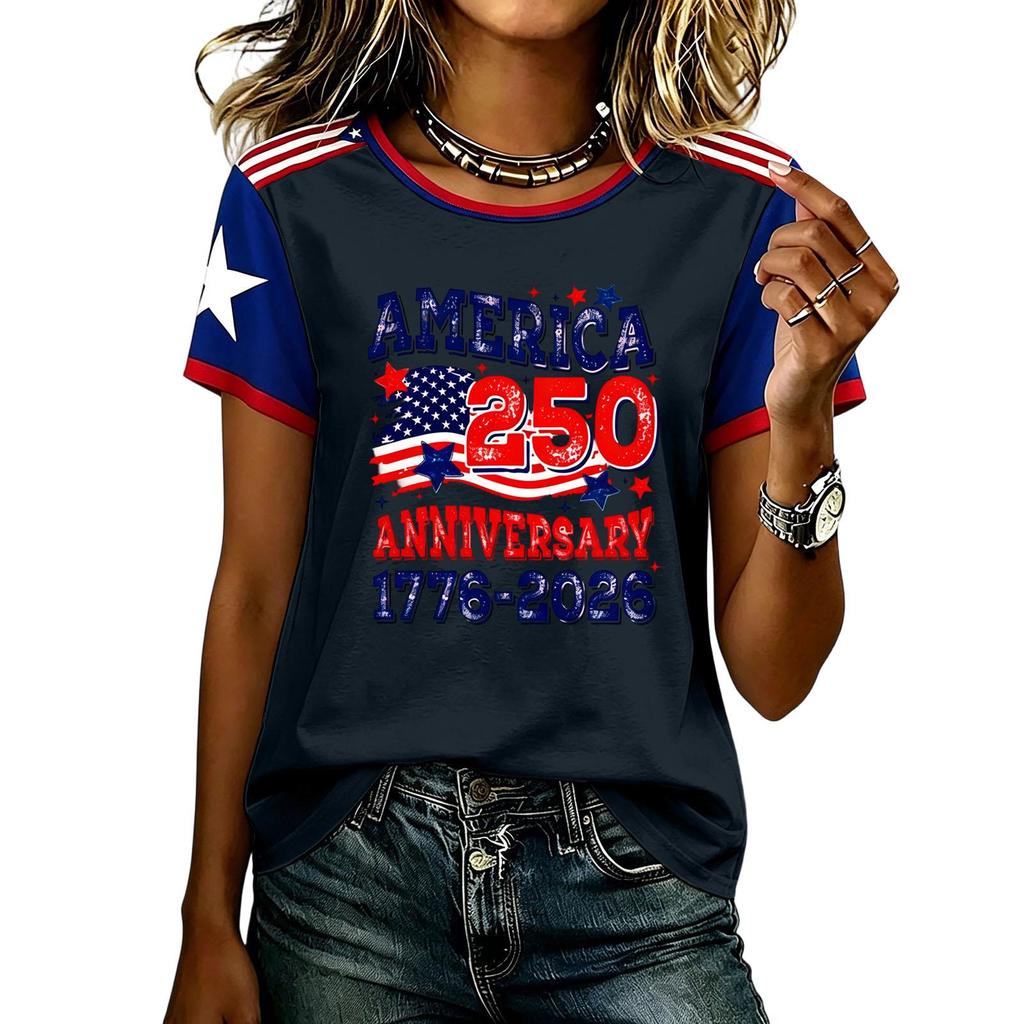 Casual Short Sleeve Graphic T Shirt for Men and Women American Anniversary Print Lightweight Comfortable Top