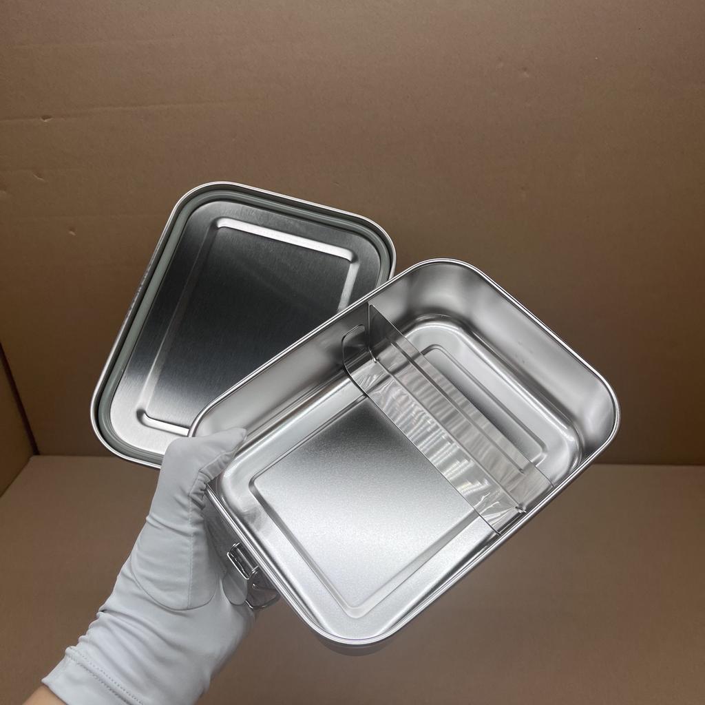 Portable 304 Stainless Steel Lunch Box Square Compartment Sealed Lunch Tray with Lid for Food