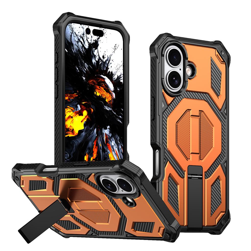 For iPhone 17 Magnetic Case Rotating Kickstand PC + TPU Shockproof Drop-proof Phone Cover