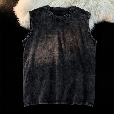 Gilet d'été en détresse pour hommes, col rond, sans manches, pull délavé, coupe ample, débardeur rétro, Streetwear