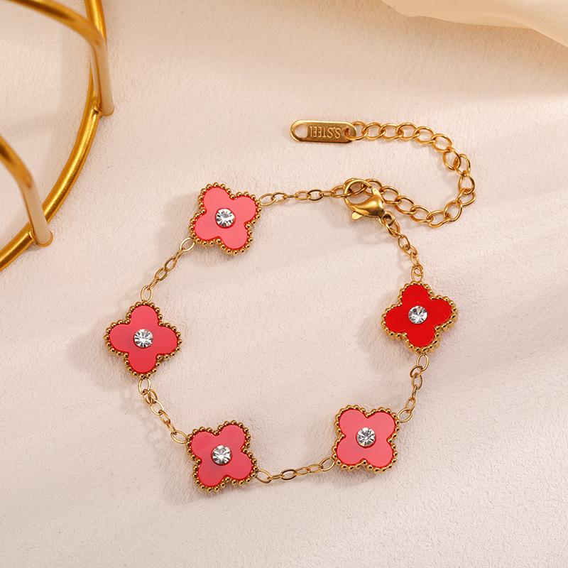 

Браслет с четырьмя листочками клевера, легкий роскошный аксессуар для новичков, дорогой подарок красный