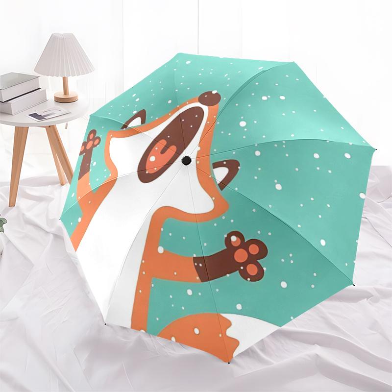 1pc Winter Fox One Umbrella  a Plastic Hle, Compact  Stylish, with a Vibrant Cartoon Pattern, Perfect  Home, Travel