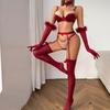 Women's Sexy Lingerie Set Red Shaping Bra Set Lingerie Set With Sheer Stockings & Gloves