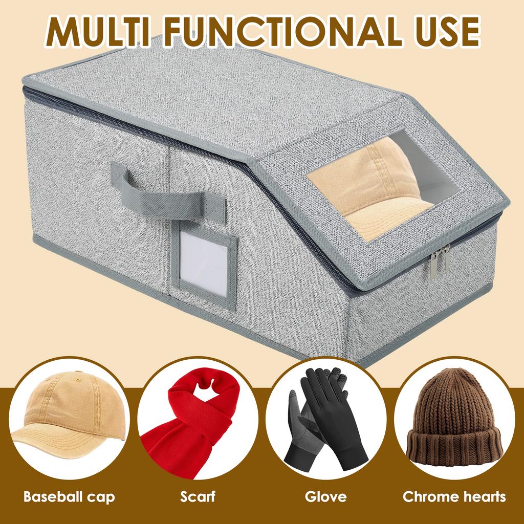 2 Pcs Stackable Hat Storage with Lid and Clear Window  Large Capacity Hat Organizer Total Holds Up to 24 Caps for Home Storage