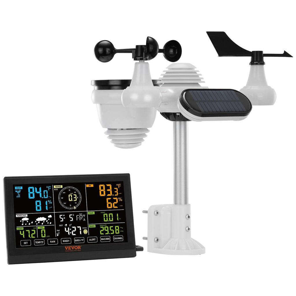 7-in-1 Wireless Weather Station, 7.5 in Large Color Display, Digital Home Weather Station Indoor Outdoor, for Temperature Humidity Wind