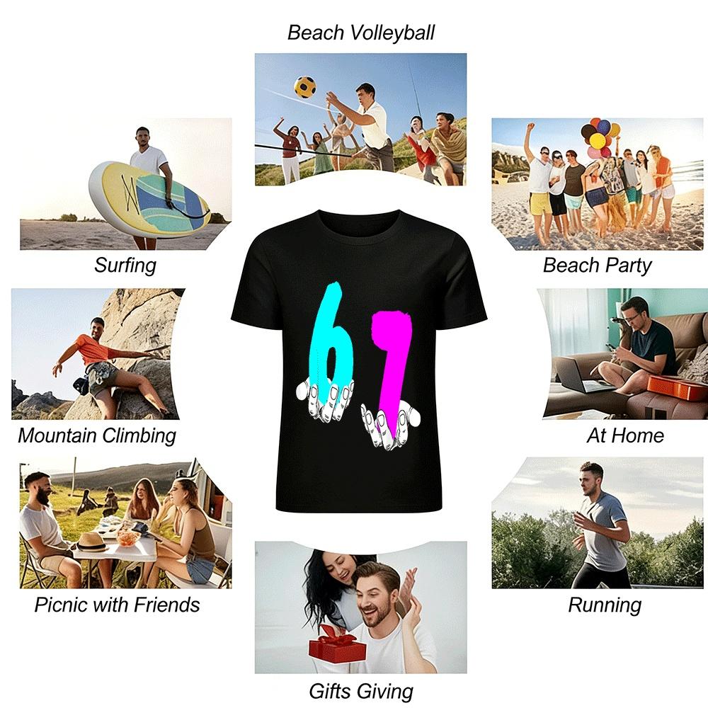 Trendy Contrast Color Number 67 Print Casual Loose Short Sleeve T-Shirt Pure cotton T-shirt