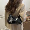 Vintage Solid Color PU Shoulder Underarm Bag for Women Textured Trendy Crossbody Bag Portable Hobo Handbag Purse