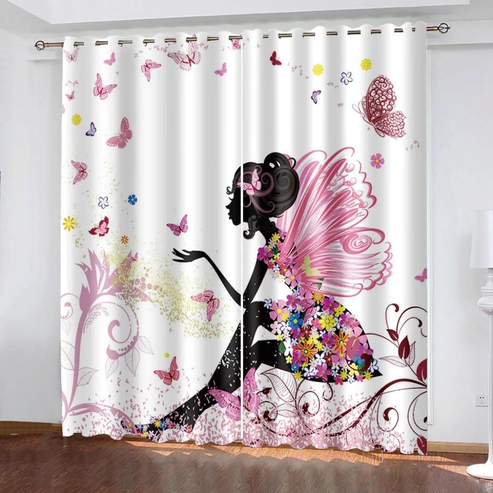 Pink Castle Cute Cartoon Girl Princess Swan Dance Shoes Semi Blackout KidsWindow Curtains for Living Room Bedroom Home Decor