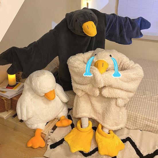 Wearable Goose Blanket Hoodie Onesie for Adult Kid, Oversized Warm Duck Pajamas, Soft Animal Cozy Sleeping Bag with Feet Slippers