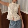 Sleeveless Lace Top Frog Button Vest Top Chic Crop Top  Summer Party