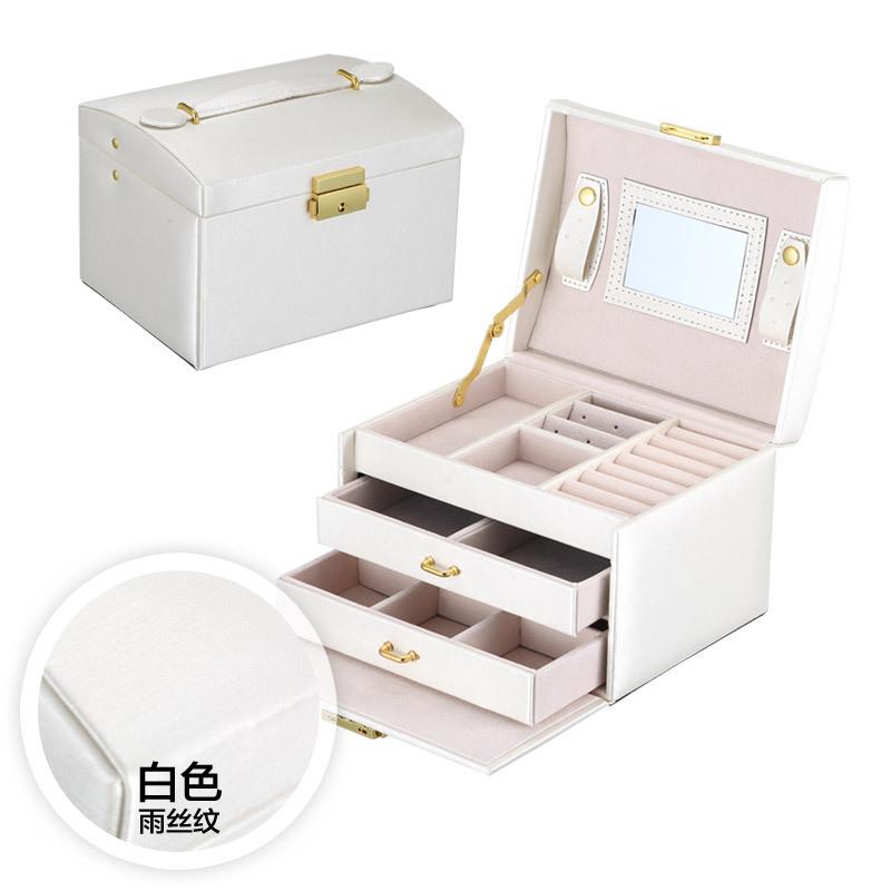 Three-layer Jewelry Storage Box with Lock Drawer Type Leather PU Earrings, Earrings, Rings, Jewelry Box Storage