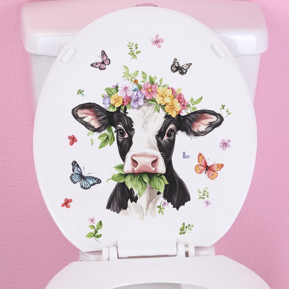 Cartoon Cows Flowers Butterflies Bedroom Living Room Entrance Hall Home Background Beautification Wall Stickers