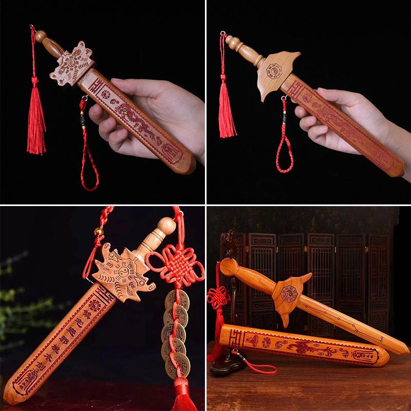1Pc Mahogany Katana Sword Safe Carving Handicraft Peach Wood Feng Shui Tai Chi Eight Diagrams Sword Decor