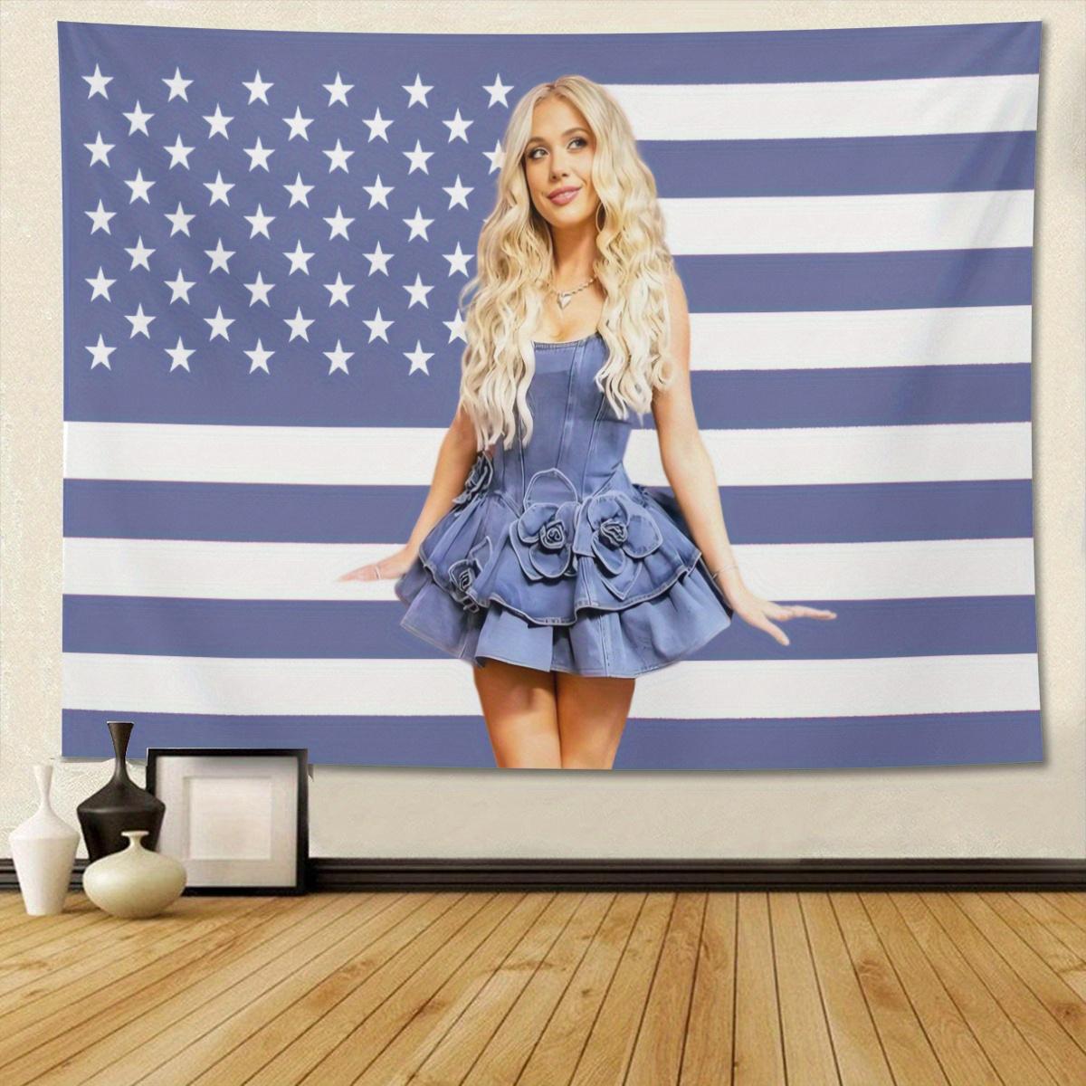 

1pc Patriotic American Flag Tapestry Durable Polyester Wall Hanging with Floral Design WrinkleResistant Easy to Clean 74x94cm(29x37in)