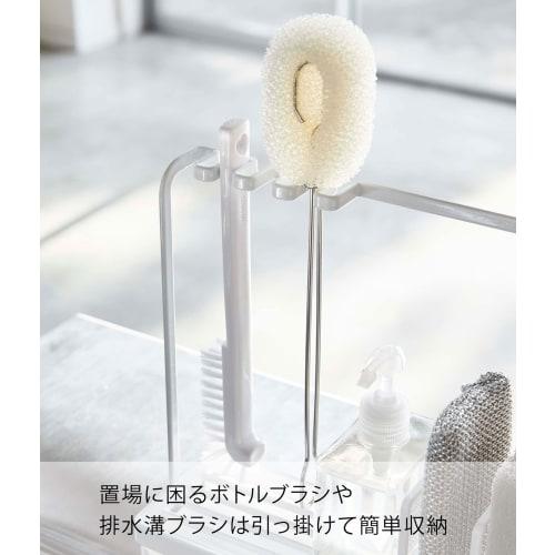 Yamazaki Sponge & Cleaning Tool Stand, White, Approx. W25 x D9 x H24.5cm, Tower, Double-Sided Tray, Sponge Rack, Tool Hooks, 4993