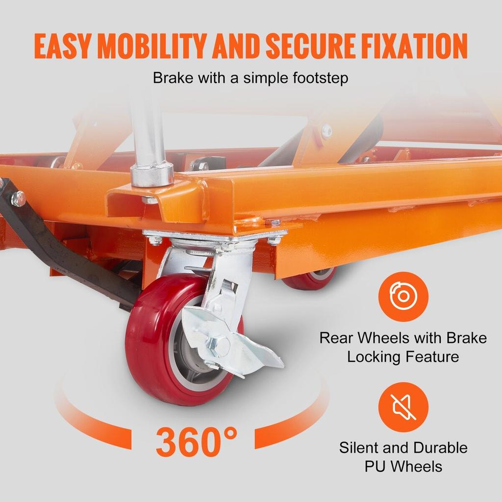 Hydraulic Lift Table Cart, 770lbs Capacity 59" Lifting Height, Manual Double Scissor Lift Table with 4 Wheels and Non-slip Pad, Hydraulic Scissor Cart