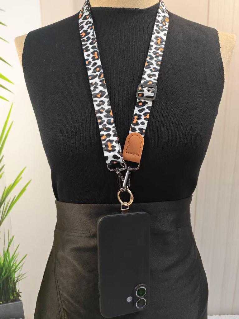 Leopard Print Crossbody Phone Lanyard with Adjustable Retractable Wide Strap