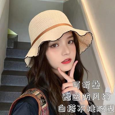 Hat Women Spring and Autumn Versatile Bucket Hat Retro Sunscreen Basin Hat Tide Women Knitted Bucket Hat Thin Sunshade