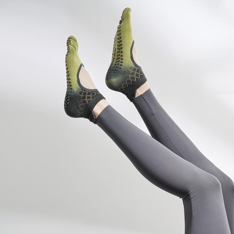 Gradient Dotted Non-Slip Mesh Yoga Socks - Women's Backless Five-Finger Split-Toe for Spring and Summer