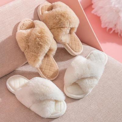 Fashion Fashion Cross Strap Fluffy Slippers Women 2024 Winter Warm Fur Home Slippers Woman Comfortable Soft Sole Non Slip Indoor Shoes