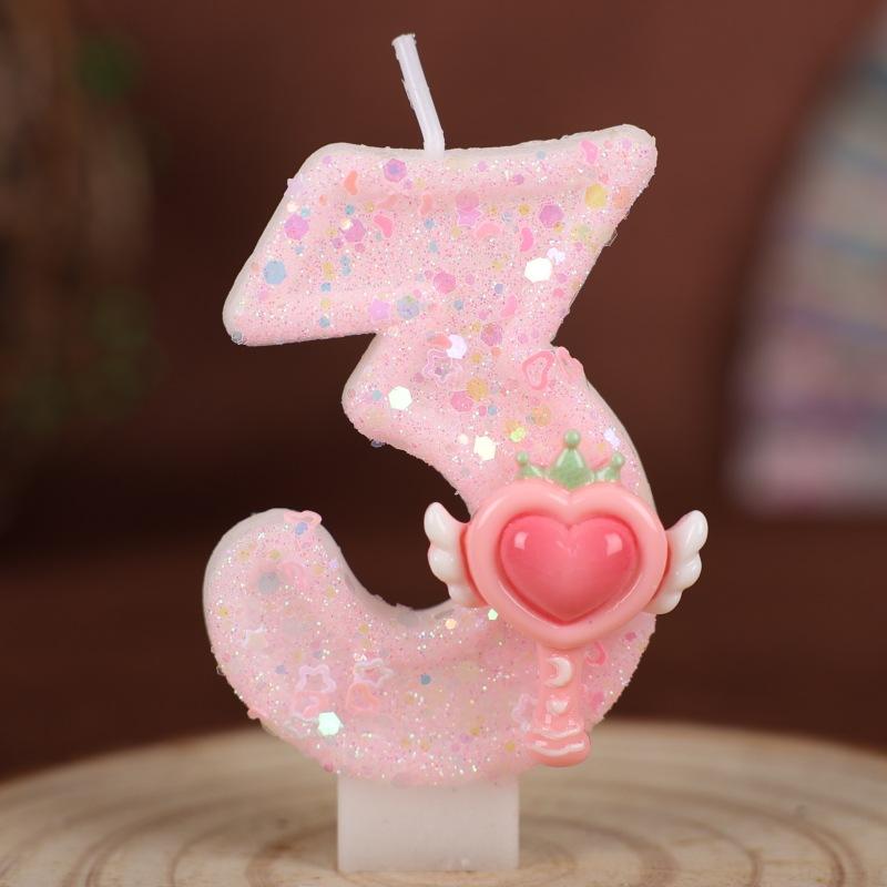 New Pink Magic Wand Number Candle Birthday Cake Party Decoration Handmade Number Candle 0-9