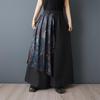Talla grande Vintage negro floral Cintura alta Casual holgado largo Verano pierna ancha Pantalones de falda Mujer Pantalones