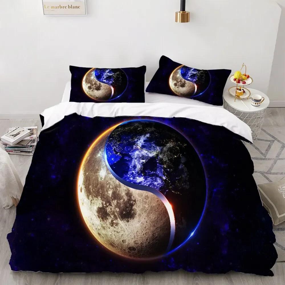 Yin Yang King Queen Duvet Cover Mandala Bohemian Bedding Set Retro Lotus Tai Chi Bagua Comforter Cover Chinoiserie Quilt Cover