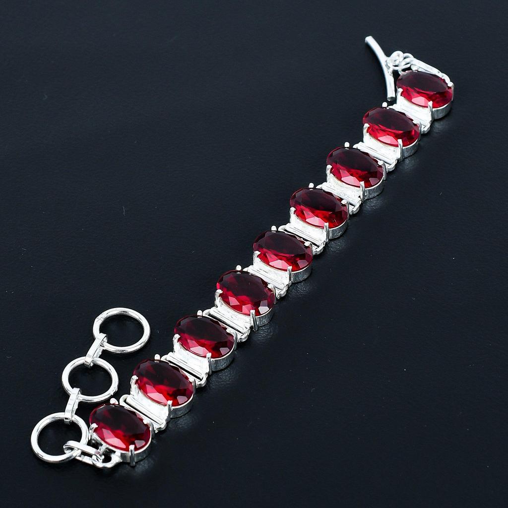 Wunderschönes rotes Granatarmband 925 Sterlingsilberarmband Verstellbares Kettenarmband Handgefertigtes Boho-Armband Edelsteinschmuck Verlobungsgeschenke