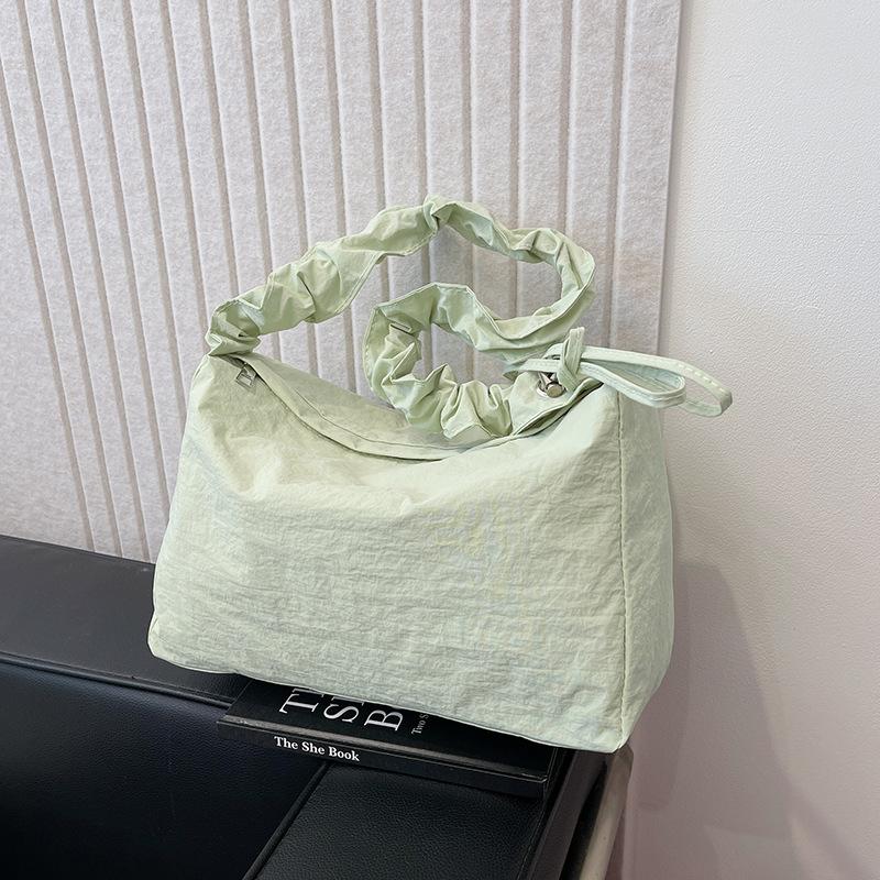 Retro temperament fairy pleated armpit bag 2025 Korean simple versatile bag single shoulder crossbody nylon cloth small square bag