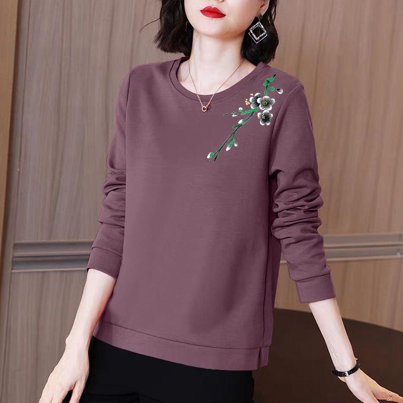 Autumn/Winter New Round Collar Sweater Women's Middle Age Loose Large Pullover Top Mom Long Sleeve Bottoming Coat