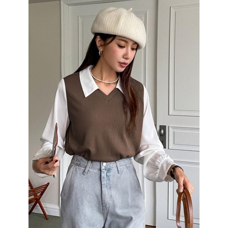 

DAFIFY Женская Мода Повседневные Весенне-Осенние Однотонные Блузки и Рубашки с Принтом и Длинным Рукавом и Воротником ПОЛО XL темно-коричневого