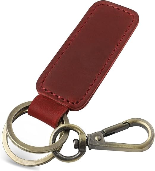 Handmade Genuine Leather Retro Cowhide Antique Copper Color Car Keychain AIXUANUnique Keychain, (Red)